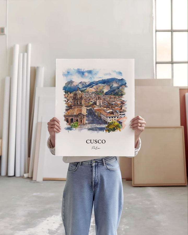 Cusco Peru Wall Art, Cusco Peru Print, Peru Watercolor Art, Cusco Peru Gift, Travel Print, Travel Poster, Housewarming Gift