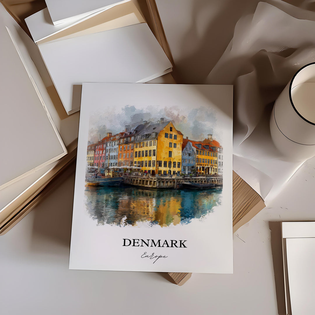 Denmark Wall Art, Denmark Print, Denmark Watercolor Art, Denmark Country Gift, Travel Print, Travel Poster, Housewarming Gift