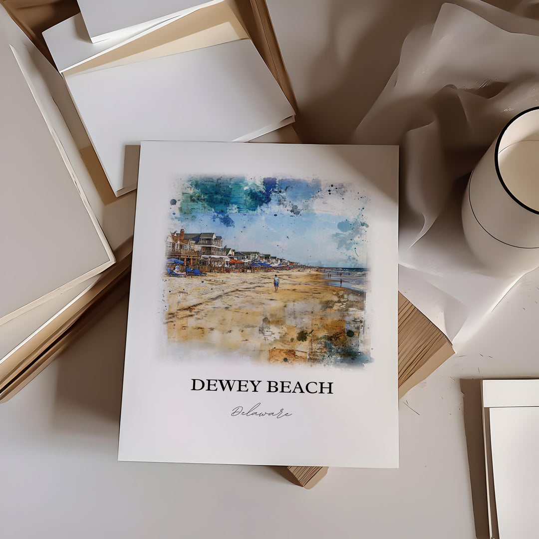 Dewey Beach Art, Sussex County County Print, Delaware Watercolor Art, Dewey Beach DE Gift, Travel Print, Travel Poster, Housewarming Gift