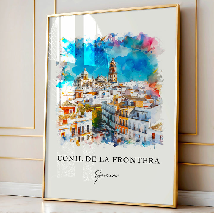 Conil de la Frontera Art, La Frontera Spain Print, Los Bateles, Watercolor, Southern Spain Gift, Spain Travel Poster, Housewarming Gift