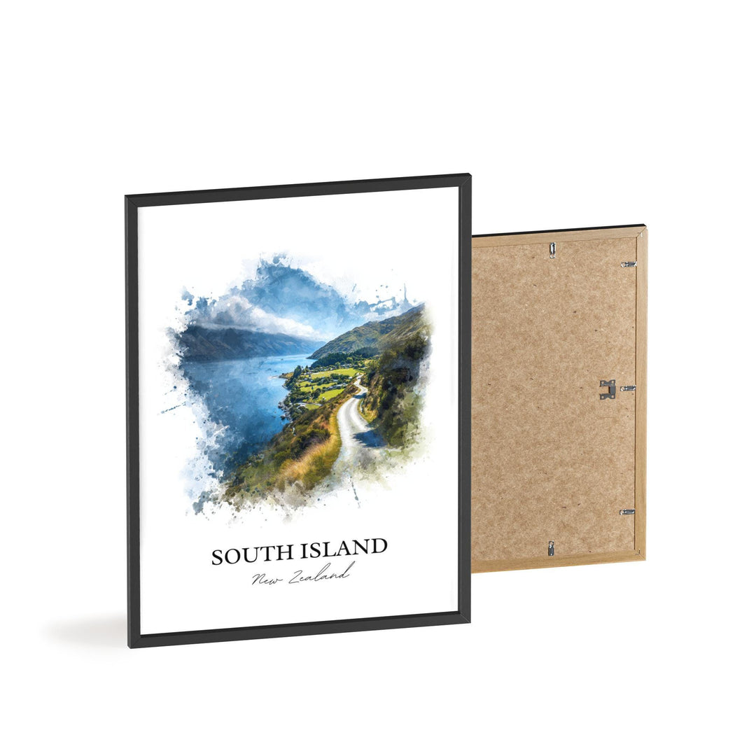 South Island NZ Wall Art, South Island Print, South Island Watercolor Art, New Zealand Gift, Travel Print, Travel Poster, Housewarming Gift