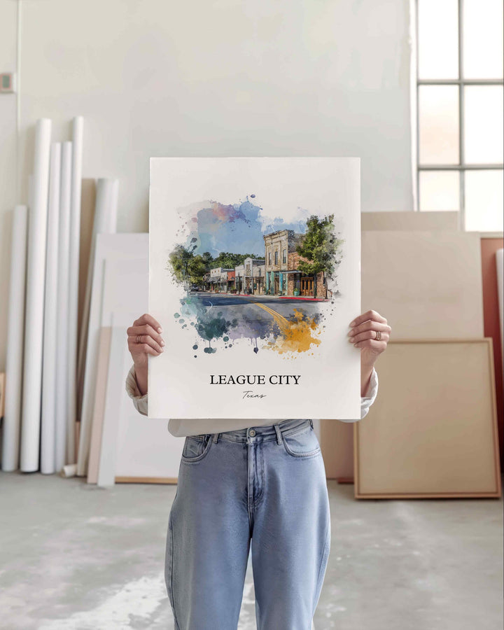 League City, Texas – Watercolor Art Print
