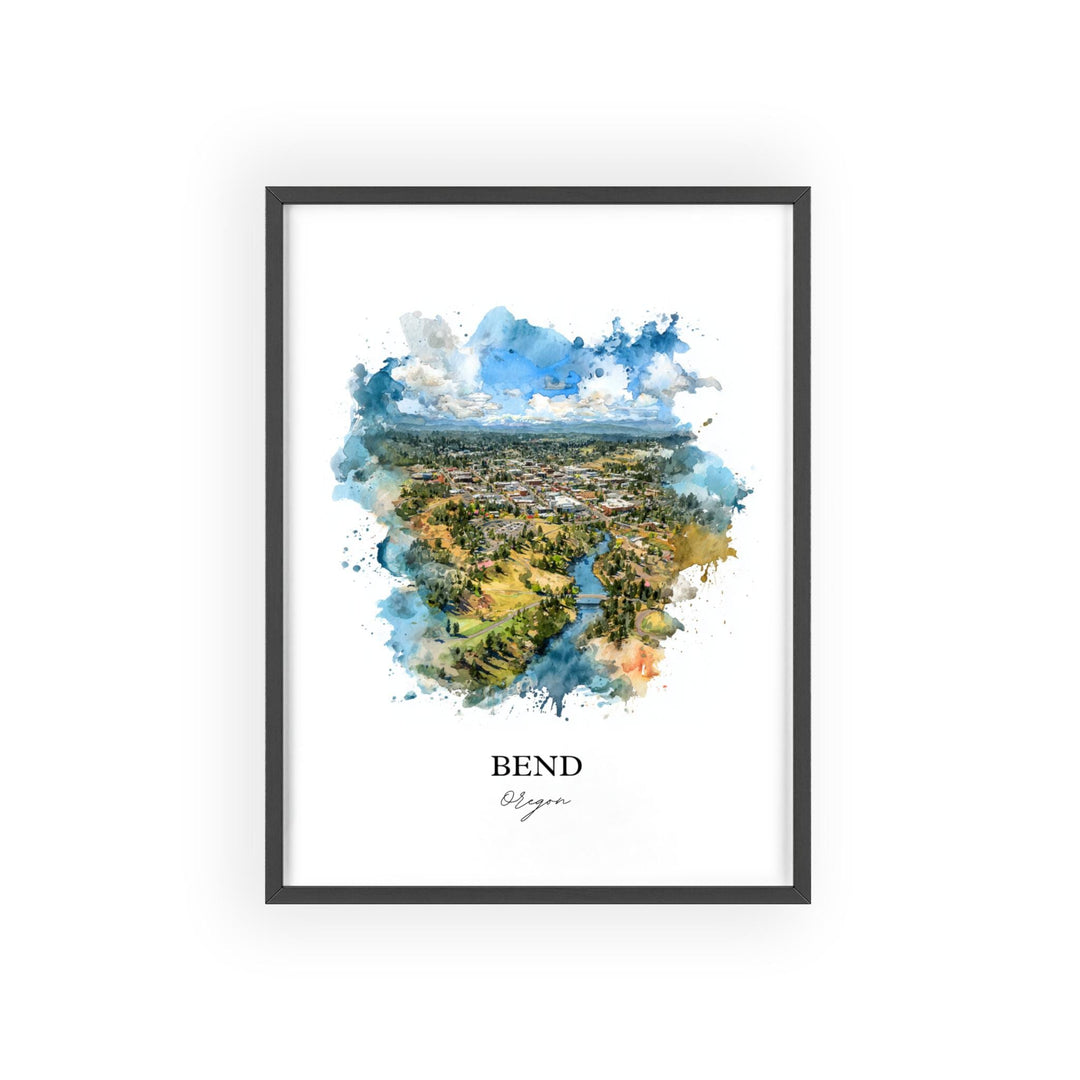 Bend, Oregon Wall Art, Bend Print, Bend OR Watercolor Art, Bend Oregon Gift, Travel Print, Travel Poster, Housewarming Gift