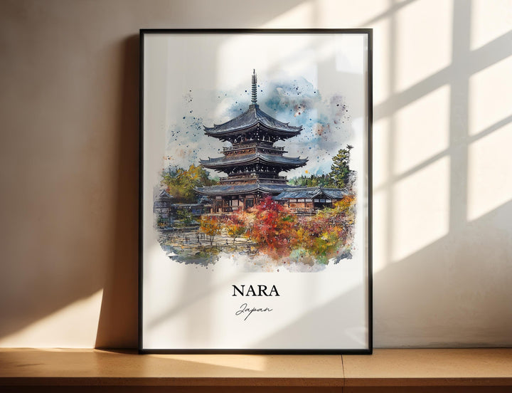 Nara Wall Art, Honshu Japan Print, Japan Watercolor Art, Nara Japan Gift, Travel Print, Travel Poster, Housewarming Gift