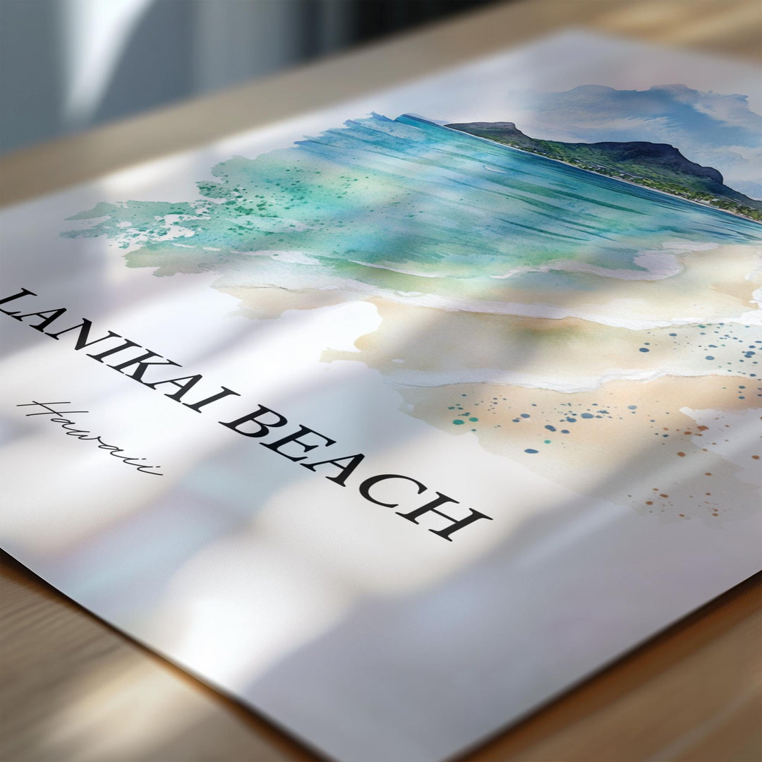 Lanikai Beach Wall Art, Kailua Print, Mokulua Islands Watercolor Art, Lanikai Beach Gift, Travel Print, Travel Poster, Housewarming Gift