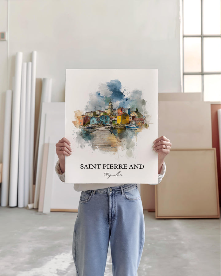 Saint Pierre and Miquelon Art, Newfoundland Print, Saint Pierre Watercolor, Miquelon Gift, Travel Print, Travel Poster, Housewarming Gift