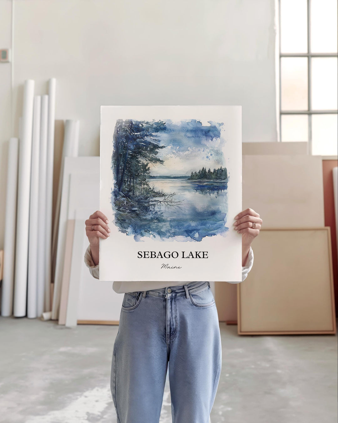 Sebago Lake Wall Art, Casco Maine Print, Maine Watercolor Art, Sebago Lake ME Gift, Travel Print, Travel Poster, Housewarming Gift