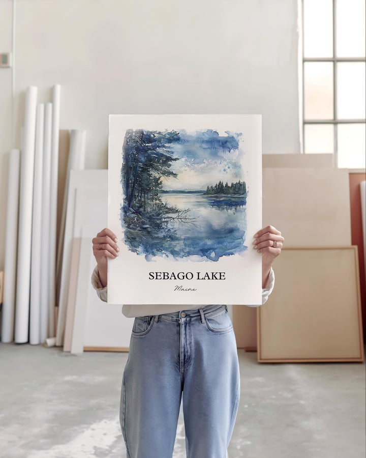 Sebago Lake Wall Art, Casco Maine Print, Maine Watercolor Art, Sebago Lake ME Gift, Travel Print, Travel Poster, Housewarming Gift