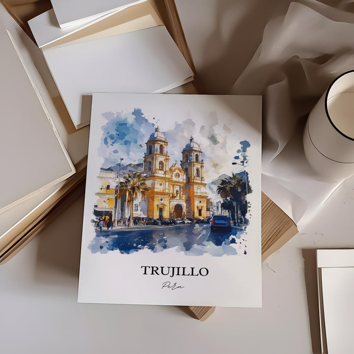 Trujillo Peru Wall Art, La Libertad Print, Peru Watercolor Art, Trujillo Peru Gift, Travel Print, Travel Poster, Housewarming Gift