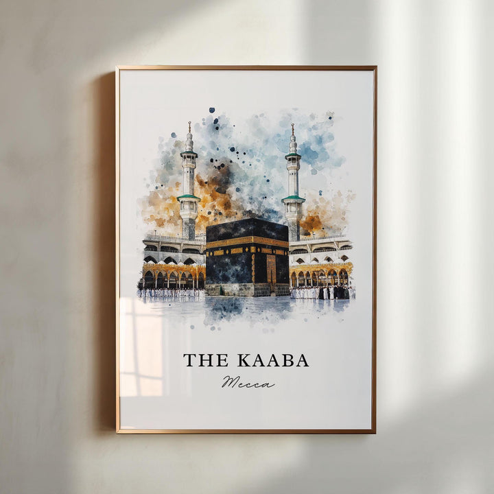 The Kaaba Art, Mecca Saudi Arabia Print, Kaaba Mosque Watercolor Art, Mecca Art Gift, Travel Poster, Housewarming Gift