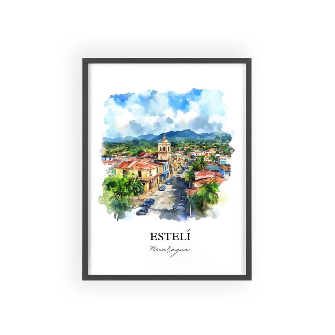 Estelí Wall Art, Estelí Nicaragua Print, Nicaragua Watercolor, Art Estelí Gift, Travel Print, Travel Poster, Housewarming Gift