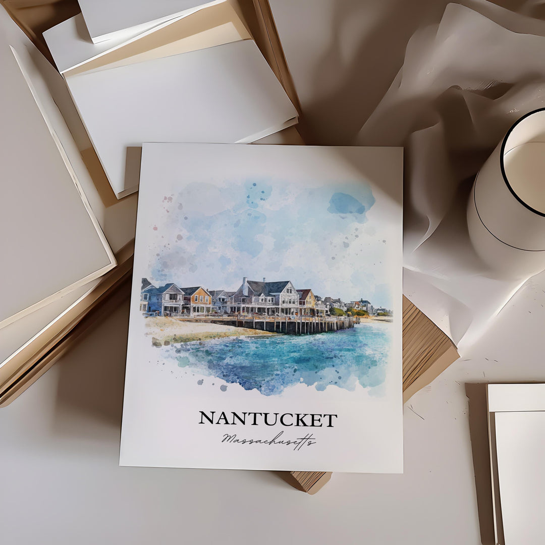 Nantucket Wall Art, Nantucket Print, Nantucket Watercolor Art, Nantucket MA Gift, Travel Print, Travel Poster, Housewarming Gift