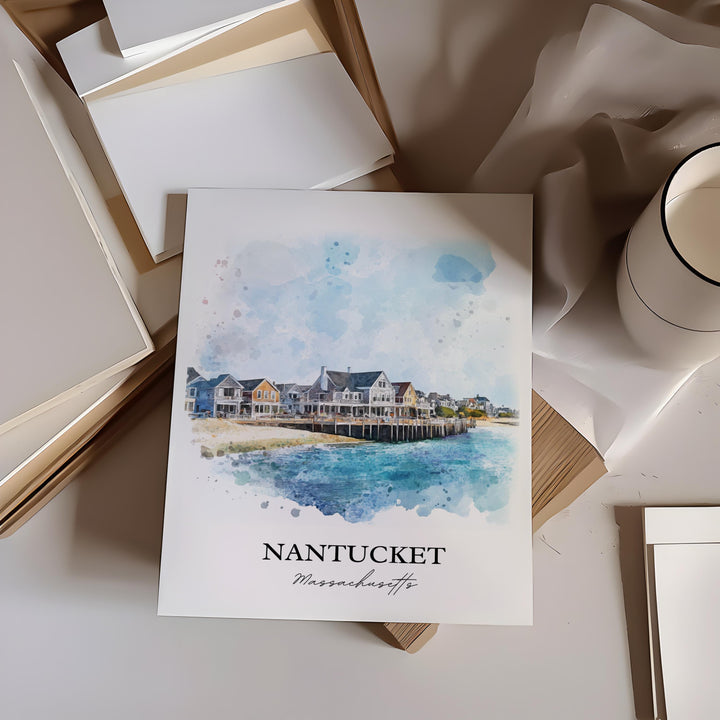 Nantucket Wall Art, Nantucket Print, Nantucket Watercolor Art, Nantucket MA Gift, Travel Print, Travel Poster, Housewarming Gift