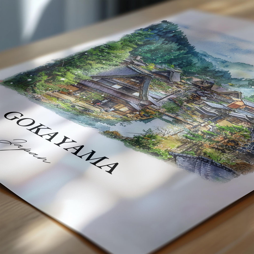 Gokayama Wall Art, Shogawa River Valley Print, Japan Watercolor Art, Gokayama Japan Gift, Travel Print, Travel Poster, Housewarming Gift