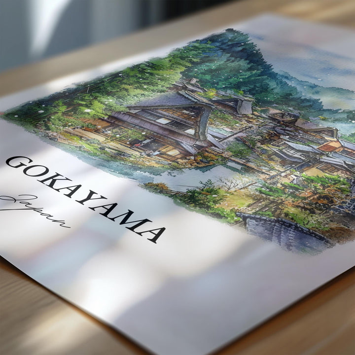 Gokayama Wall Art, Shogawa River Valley Print, Japan Watercolor Art, Gokayama Japan Gift, Travel Print, Travel Poster, Housewarming Gift