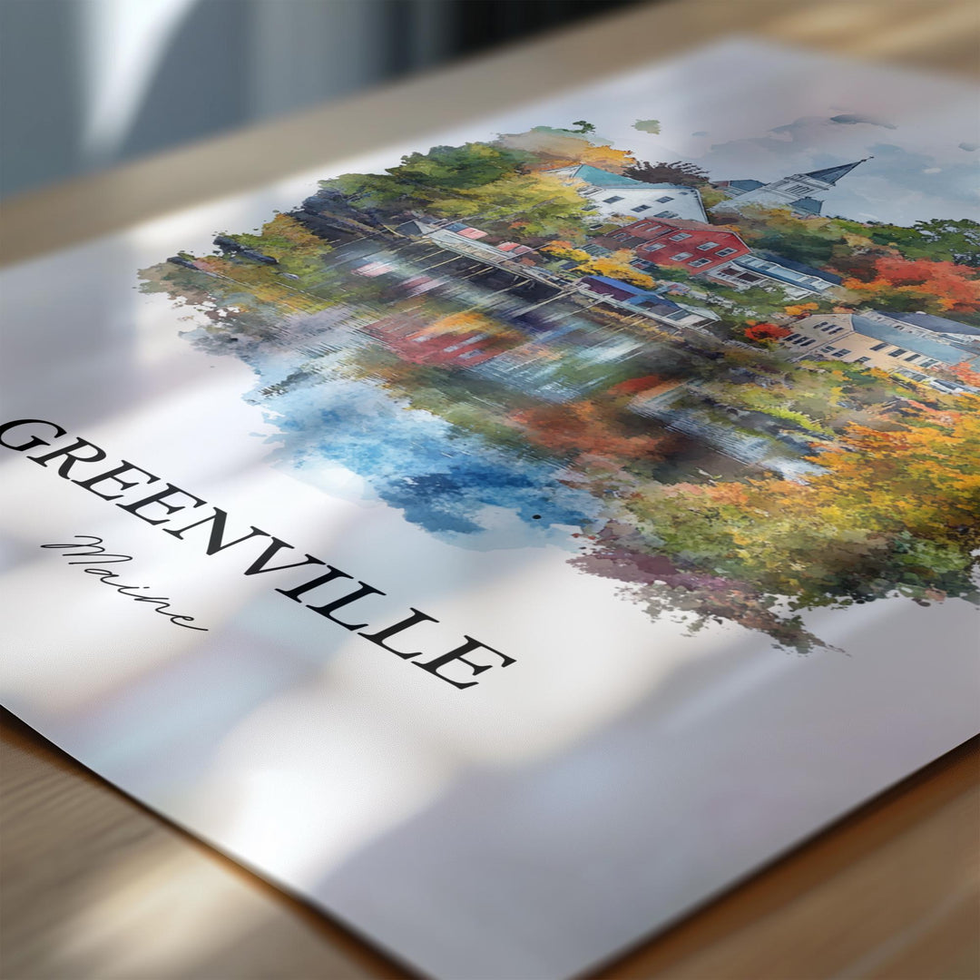 Greenville Maine Wall Art, Greenville ME Print, Maine Watercolor, Piscataquis County Gift, Travel Print, Travel Poster, Housewarming Gift