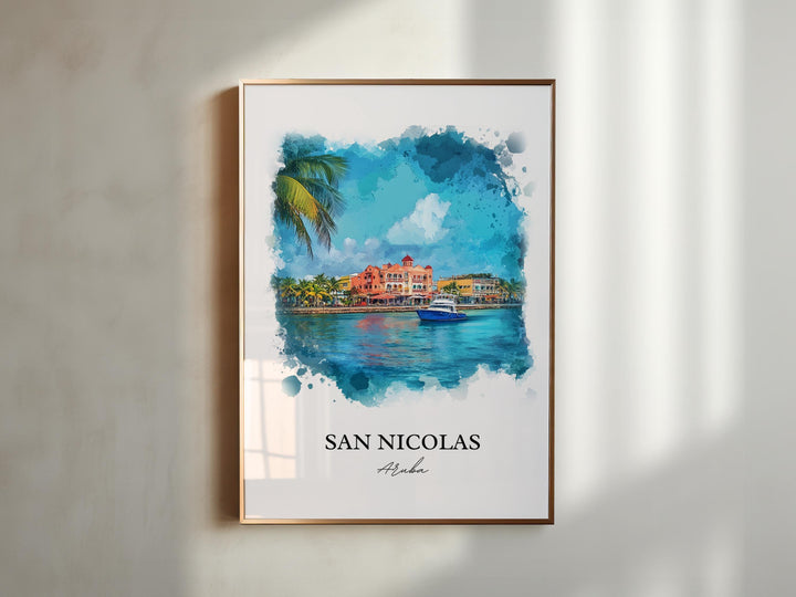 San Nicolas Wall Art, Oranjestad Print, Aruba Watercolor Art, San Nicolas Aruba Gift, Travel Print, Travel Poster, Housewarming Gift