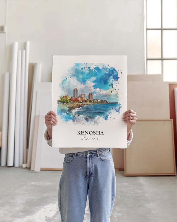Kenosha WI Wall Art, Lake Michigan Print, Wisconsin Watercolor Art, Kenosha Wisconsin Gift, Travel Print, Travel Poster, Housewarming Gift