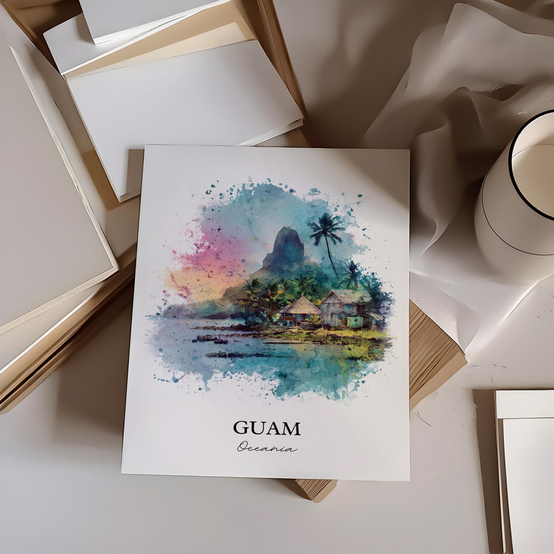 Guam Wall Art, Guam Print, Guam Watercolor Art, Guam Gift, Travel Print, Travel Poster, Housewarming Gift