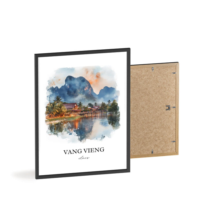 Vang Vieng Wall Art, Vientiane Print, Laos Watercolor Art, Vang Vieng Gift, Travel Print, Travel Poster, Housewarming Gift
