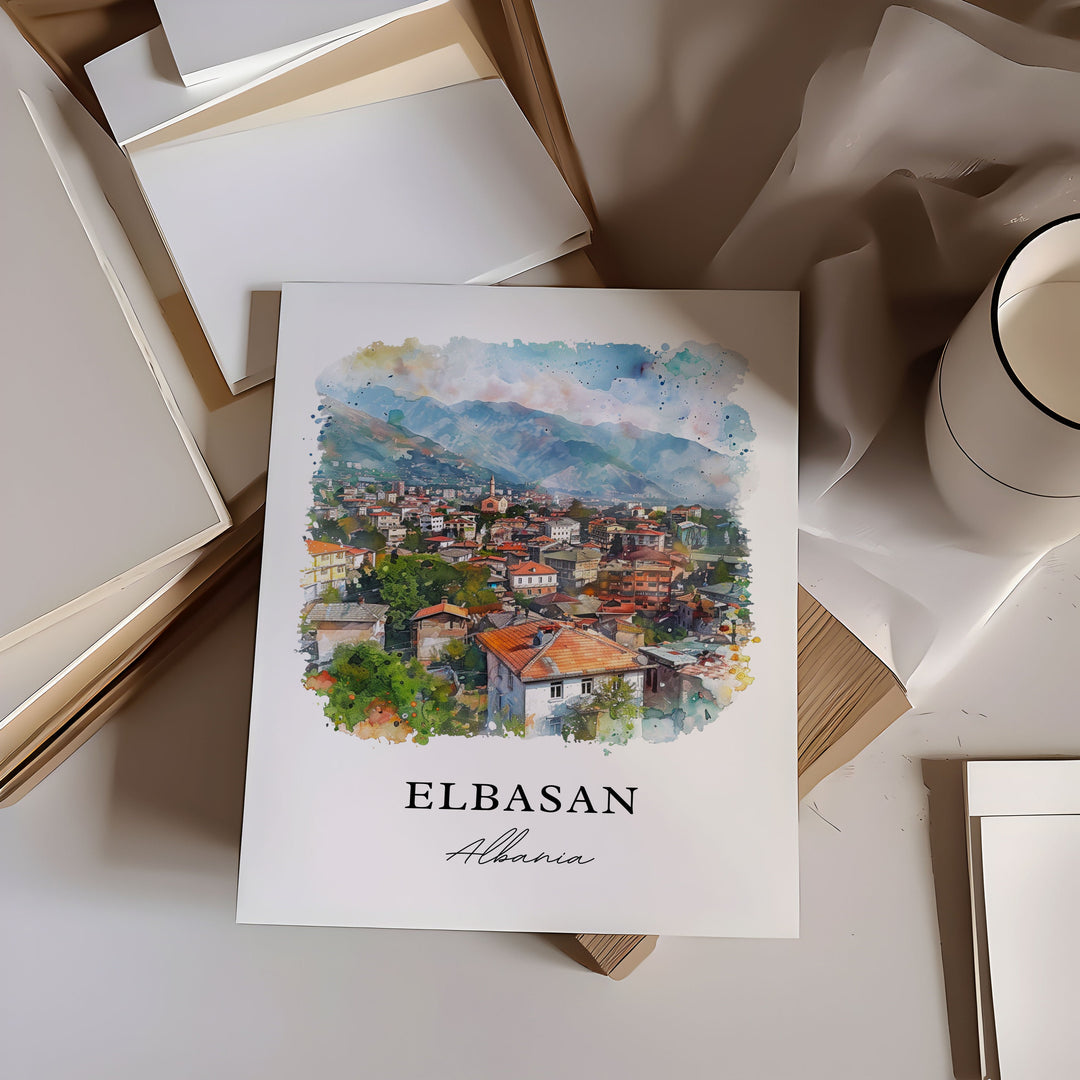 Elbasan Albania Wall Art, Elbasan Albania Print, Elbasan Watercolor, Elbasan Albania Gift,