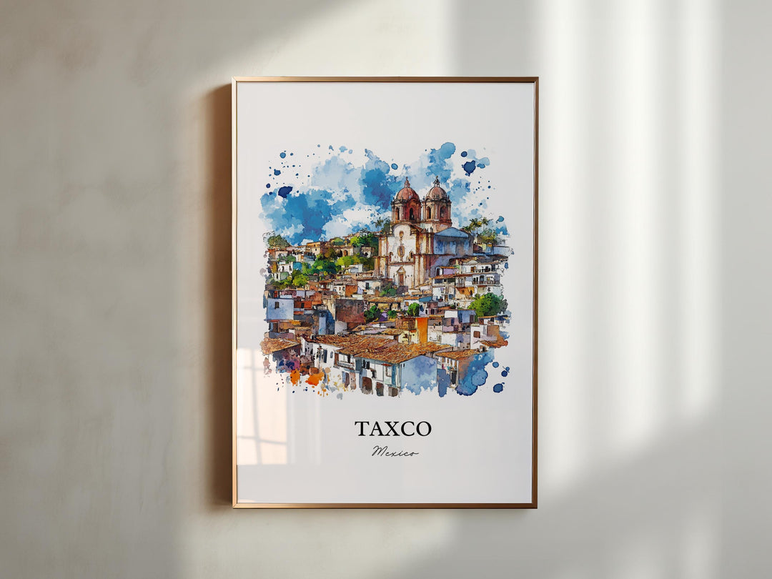 Taxco Mexico Wall Art, Guerrero State Print, Mexico Watercolor Art, Taxco MX Gift, Travel Print, Travel Poster, Housewarming Gift