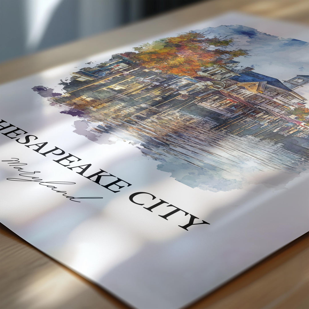 Chesapeake City Wall Art, Cecil County Print, Maryland Watercolor Art, Chesapeake City Gift, Travel Print, Travel Poster, Housewarming Gift