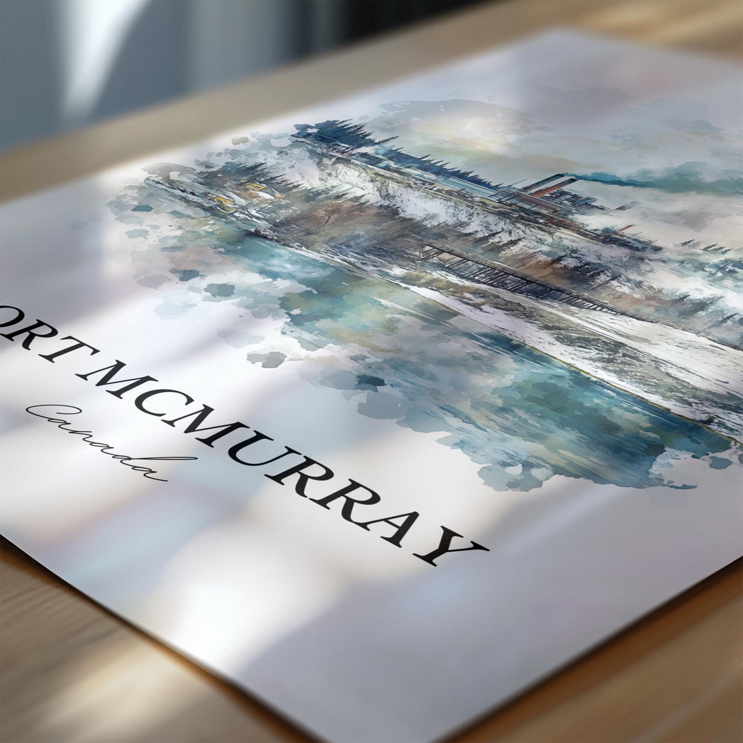 Fort McMurray, Canada – Watercolor Art Print of Wood Buffalo, Alberta