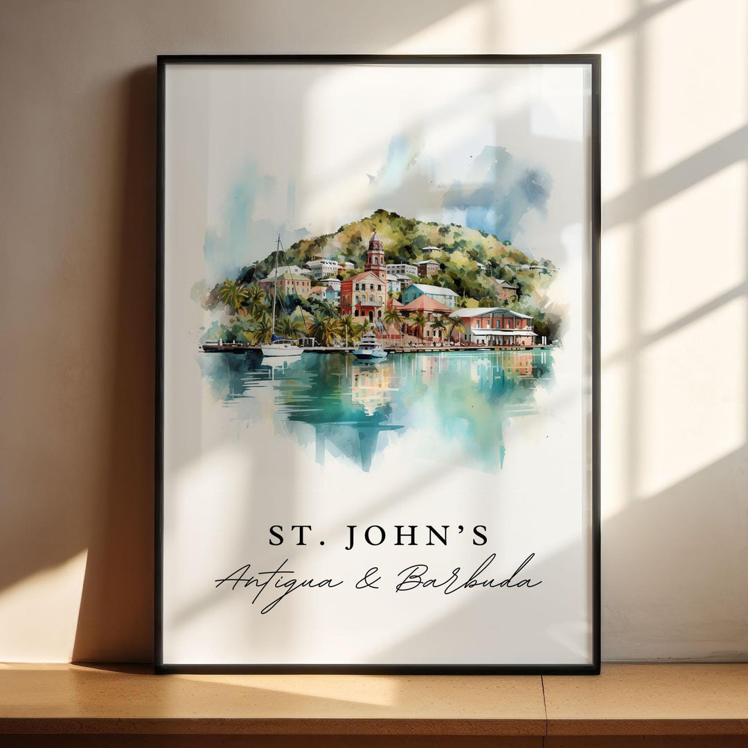 St Johns Antigua art - Antigua and Barbuda, St Johns poster, Antigua Barbuda Wedding gift, Birthday present, Custom Text, Personalized Gift