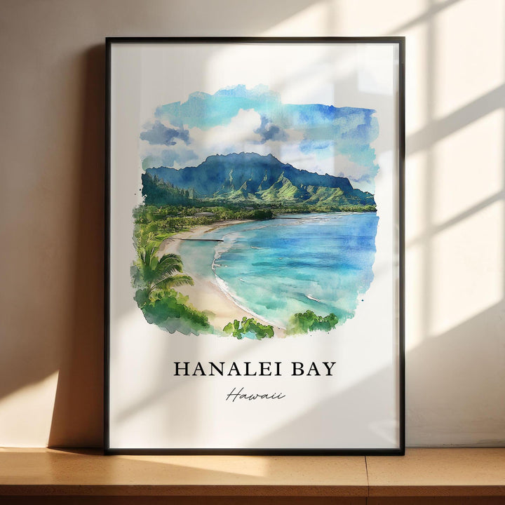 Hanalei Bay Wall Art, Hanalei Bay Print, Kauai Island Watercolor Art, Kauai Hawaii Gift,