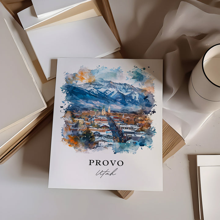 Provo Utah Wall Art, Provo UT Print, Provo Watercolor, Provo Utah Gift,