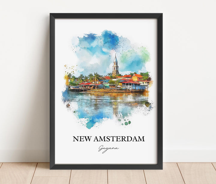New Amsterdam Guyana Wall Art, Guyana Print, Guyana Watercolor Art, New Amsterdam Gift, Travel Print, Travel Poster, Housewarming Gift