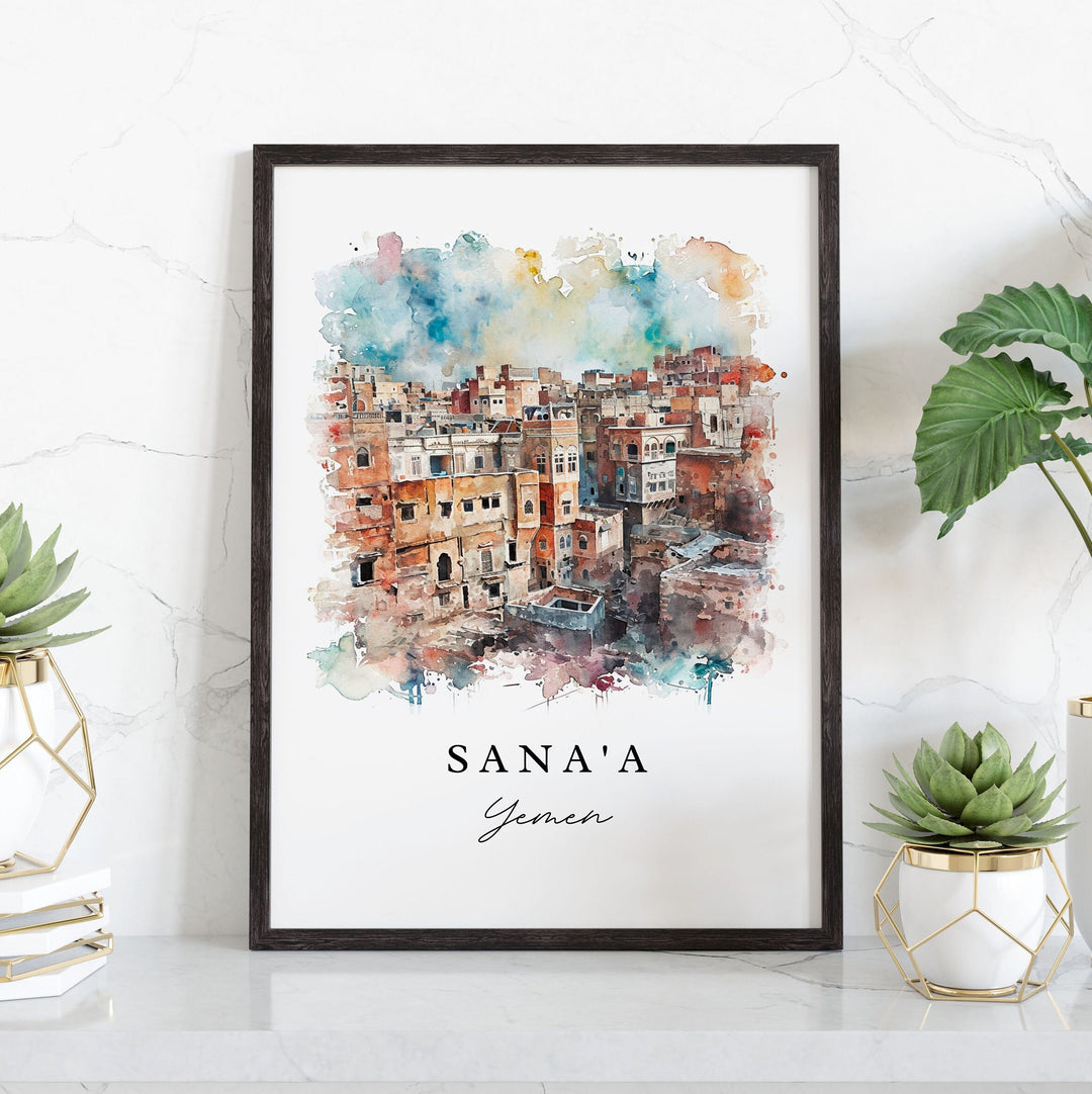 Sana'a Yemen wall art - Yemen, Sana'a print, Yemen artwork gift, Sana'a skyline, Yemen Custom Text, Perfect Gift