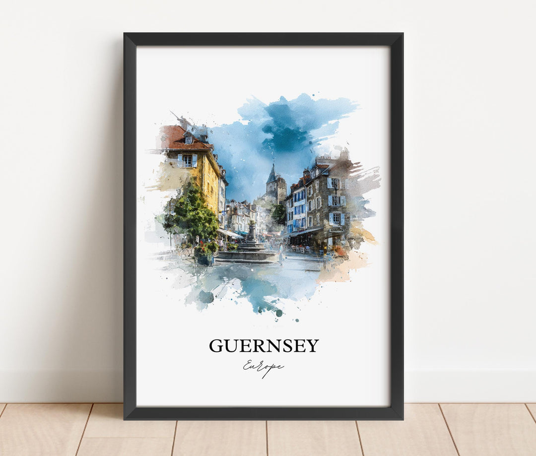 Guernsey Wall Art, Guernsey Print, Channel Islands Watercolor Art, Guernsey Gift, Travel Print, Travel Poster, Housewarming Gift