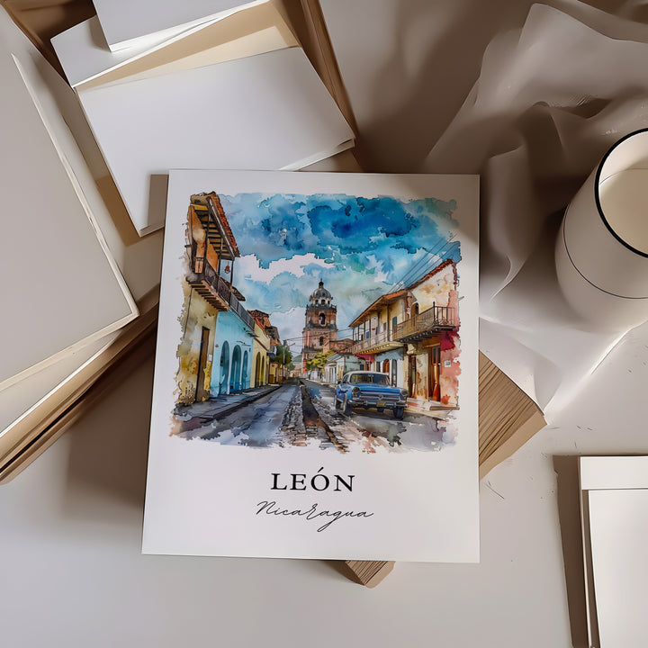 Leon Nicaragua Wall Art, León Print, León Watercolor, León Nicaragua Gift,