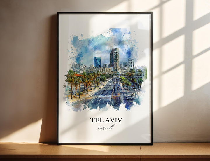 Tel Aviv Wall Art, Tel Aviv Skyline Print, Israel Watercolor Art, Tel Aviv Gift, Travel Print, Travel Poster, Housewarming Gift