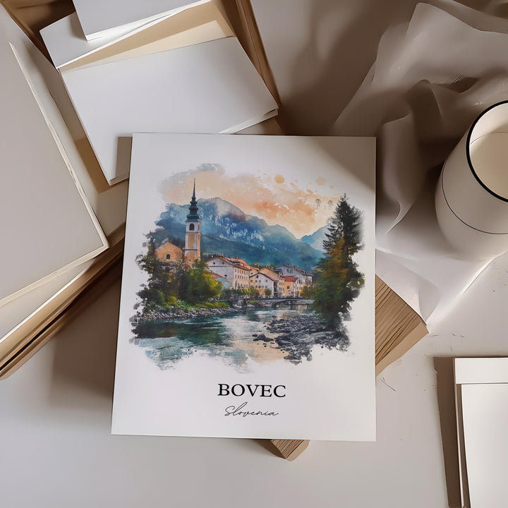 Bovec Wall Art, Julian Alps Print, Slovenia Watercolor Art, Bovec Slovenia Gift, Travel Print, Travel Poster, Housewarming Gift