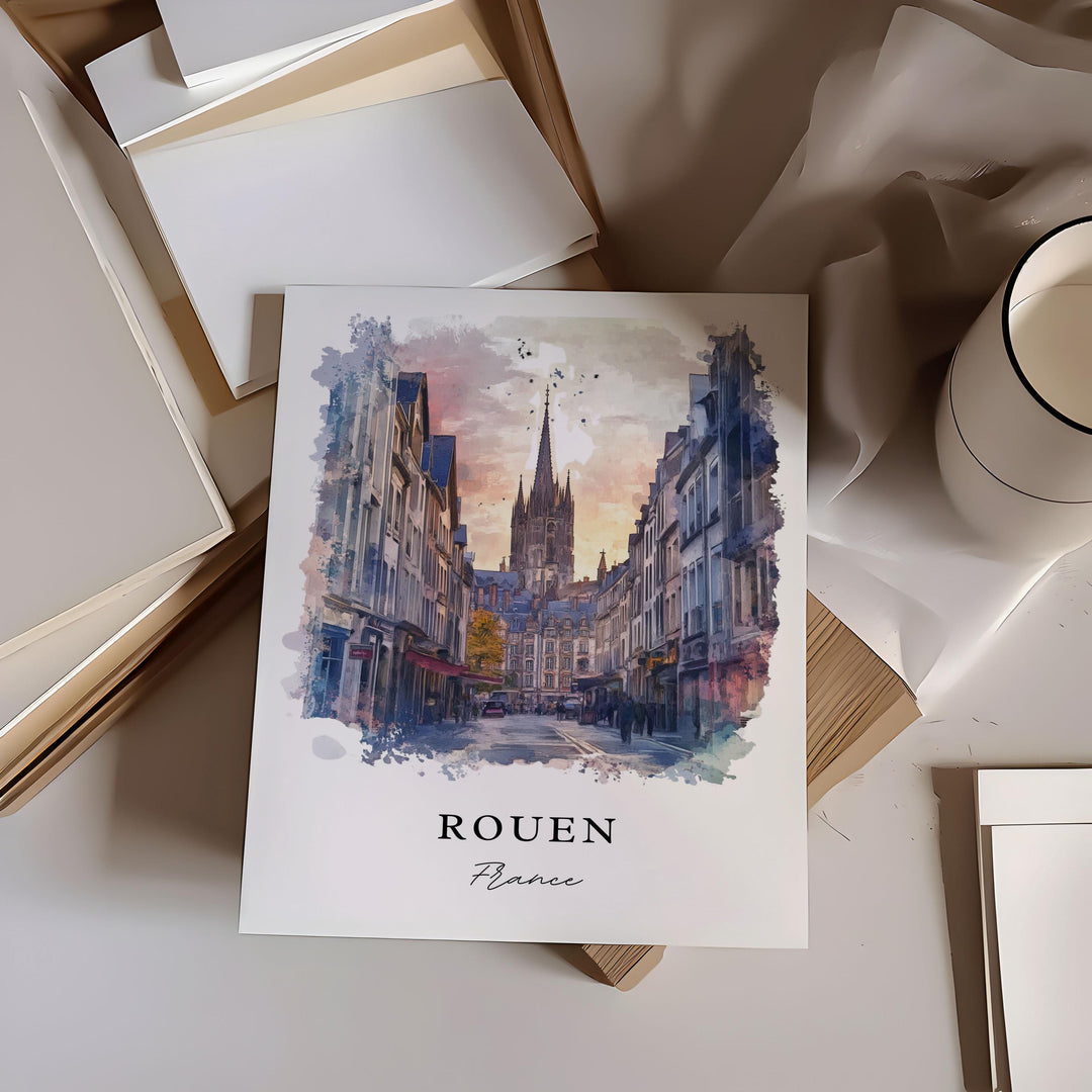 Rouen France Wall Art, Rouen Print, Rouen Watercolor Art, Normandy France Gift,