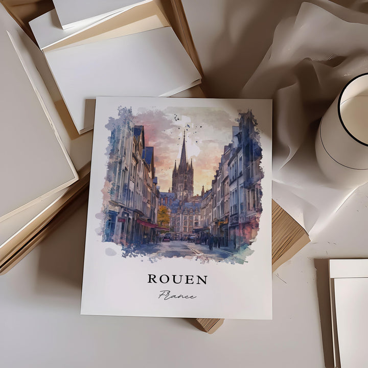 Rouen France Wall Art, Rouen Print, Rouen Watercolor Art, Normandy France Gift,