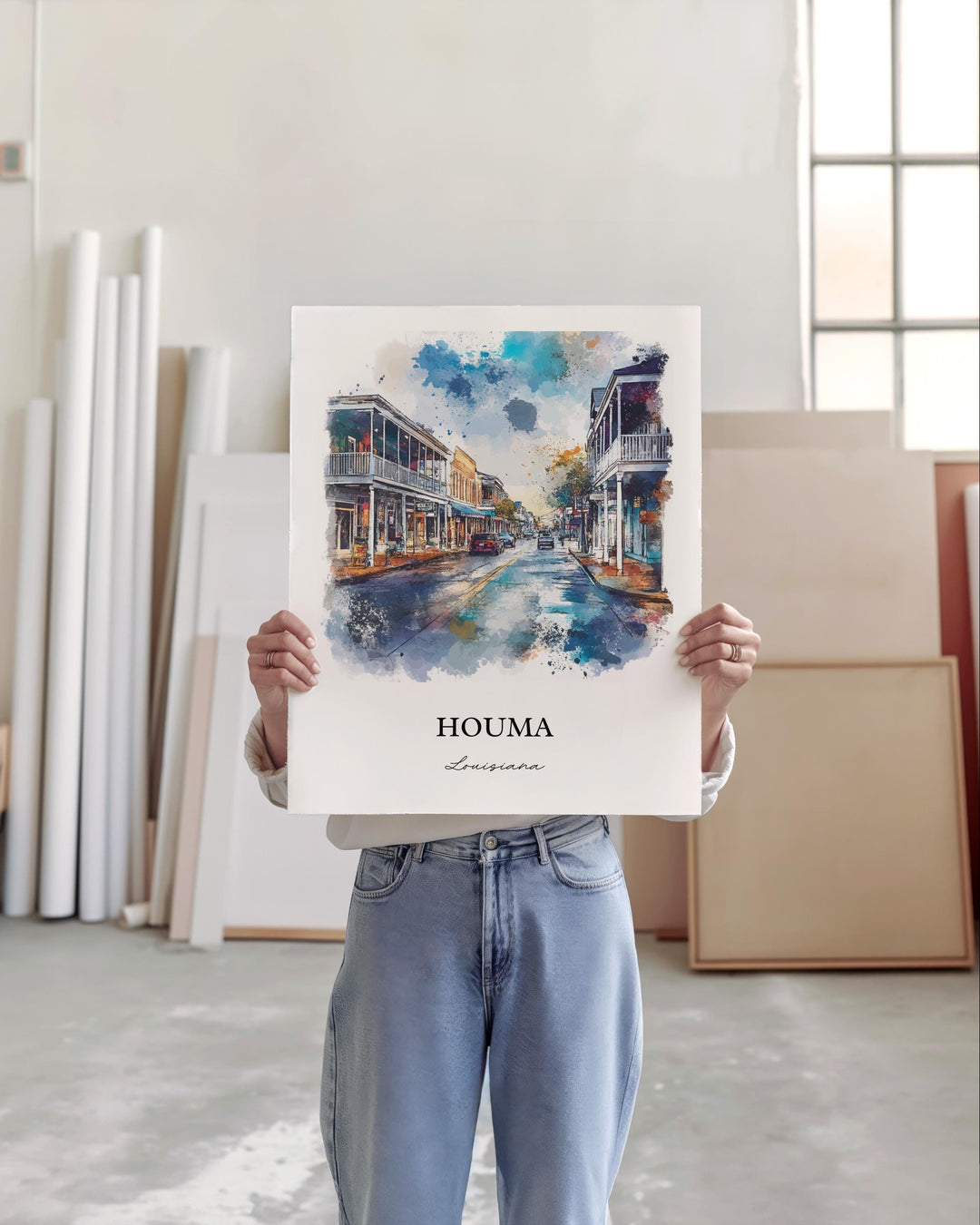 Houma Louisiana Wall Art, Terrebonne Parish Print, Louisiana Watercolor, Houma LA Gift, Travel Print, Travel Poster, Housewarming Gift
