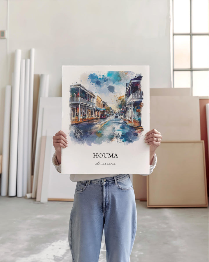 Houma Louisiana Wall Art, Terrebonne Parish Print, Louisiana Watercolor, Houma LA Gift, Travel Print, Travel Poster, Housewarming Gift
