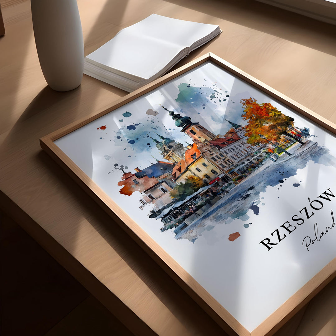 Rzeszow Wall Art, Rzeszow Poland Print, Rzeszow Watercolor Art, Wislok River Gift, Travel Poster, Housewarming Gift