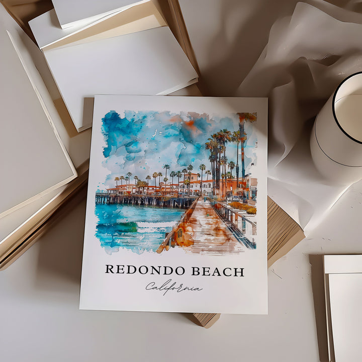 Redondo Beach Art, Redondo California Print, Redondo Beach Watercolor, Santa Monica Gift,