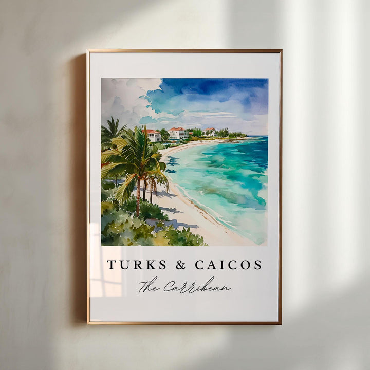 Turks and Caicos watercolor travel art - Caribbean Wall Art, Turks and Caicos print, Wedding gift, Birthday present, Perfect Gift