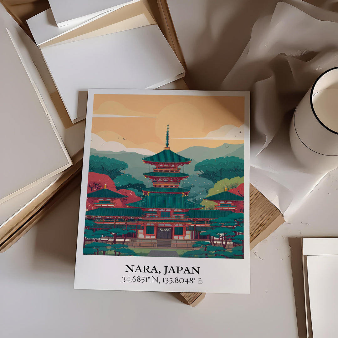 Nara Japan Art, Nara Retro Travel Art, Nara Japan Home Decor, Japan Gift, Japan Travel Art, Travel Prints, Housewarming Gift