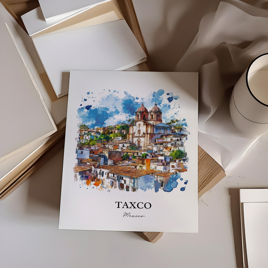 Taxco Mexico Wall Art, Guerrero State Print, Mexico Watercolor Art, Taxco MX Gift, Travel Print, Travel Poster, Housewarming Gift
