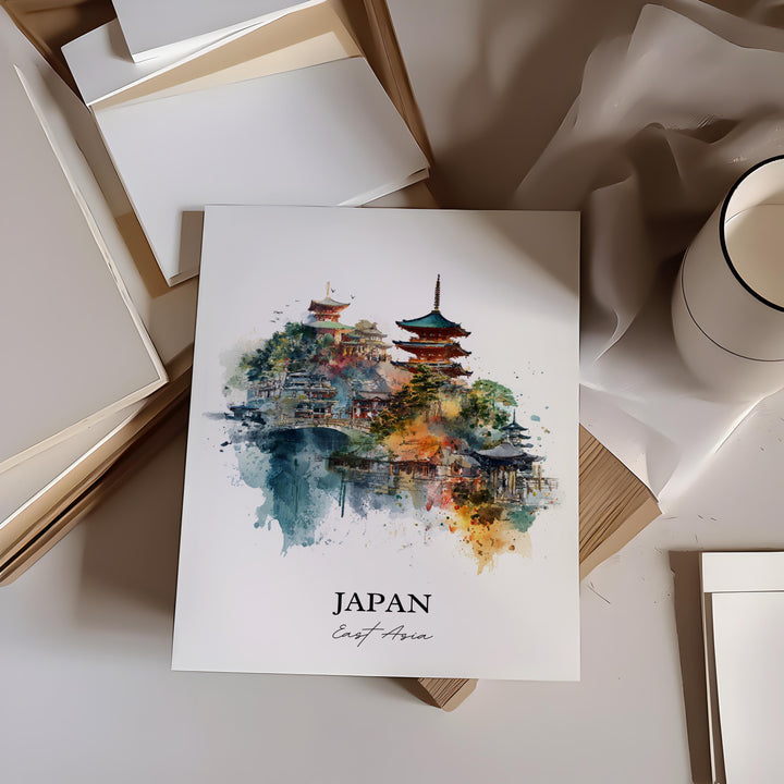 Japan Wall Art, Japan Print, Japan Watercolor Art, Japanese Gift, Travel Print, Travel Poster, Housewarming Gift