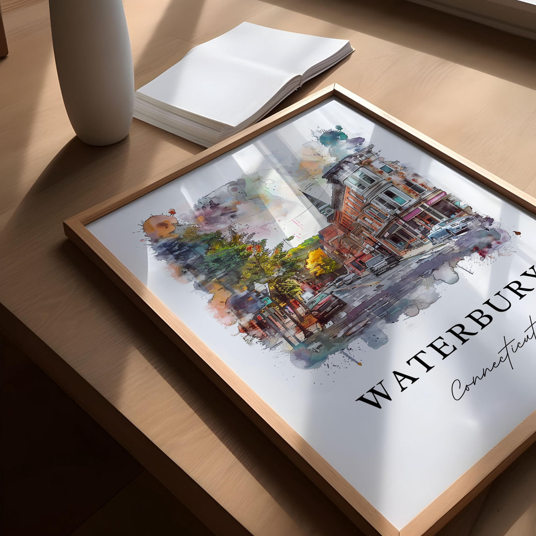 Waterbury CT Wall Art, Waterbury Print, Waterbury Watercolor Art, Waterbury Connecticut Gift,