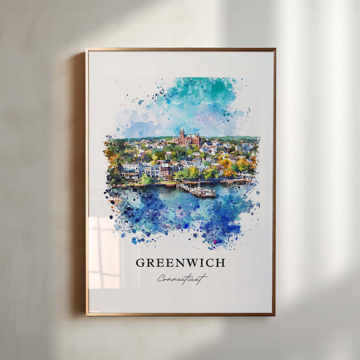 Greenwich CT Wall Art, Greenwich Print, Greenwich Watercolor Art, Greenwich Connecticut Gift, Travel Poster, Housewarming Gift
