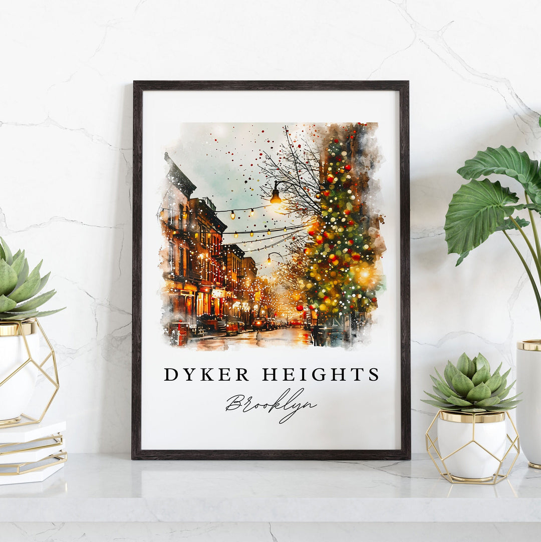 Dyker Heights watercolor travel art - Brooklyn, Dyker Heights print, Brooklyn Wedding gift, Birthday present, Custom Text, Perfect Gift